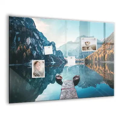Magnetic glass dry erase board with boats on the lake design