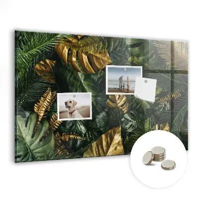 Magnetic glass dry erase board with jungle leaves design