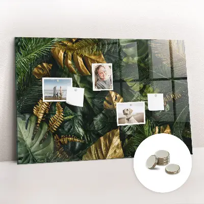 Magnetic glass dry erase board with jungle leaves design