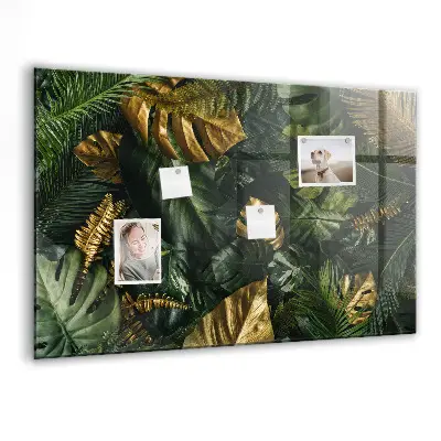 Magnetic glass dry erase board with jungle leaves design