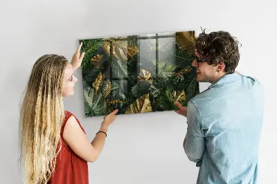 Magnetic glass dry erase board with jungle leaves design