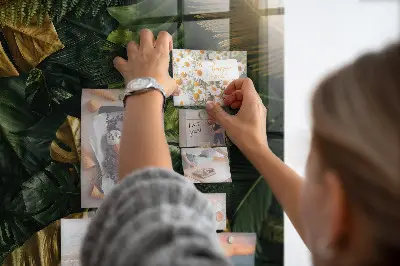 Magnetic glass dry erase board with jungle leaves design
