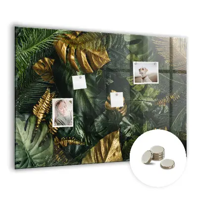Magnetic glass dry erase board with jungle leaves design