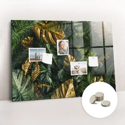 Magnetic glass dry erase board with jungle leaves design