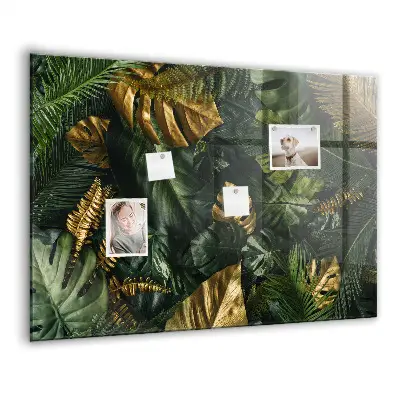 Magnetic glass dry erase board with jungle leaves design