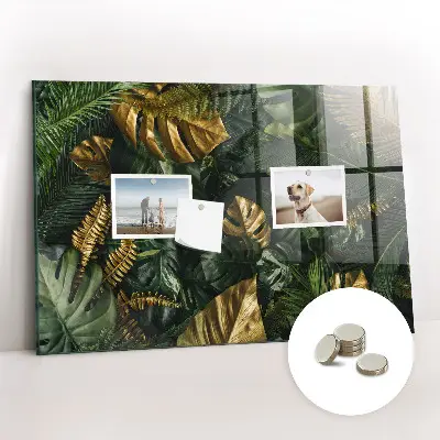 Magnetic glass dry erase board with jungle leaves design