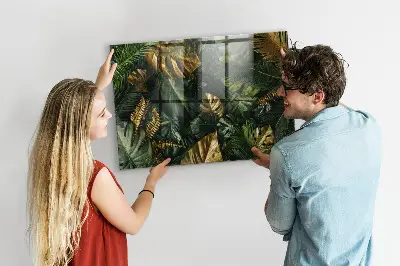 Magnetic glass dry erase board with jungle leaves design