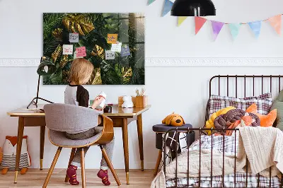 Magnetic glass dry erase board with jungle leaves design