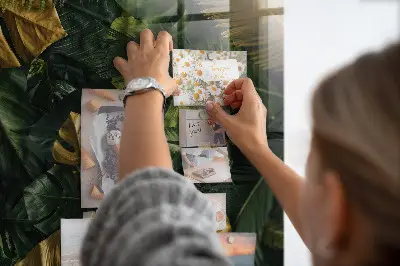 Magnetic glass dry erase board with jungle leaves design