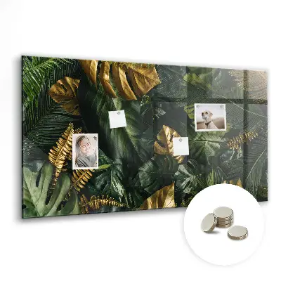 Magnetic glass dry erase board with jungle leaves design