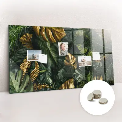 Magnetic glass dry erase board with jungle leaves design