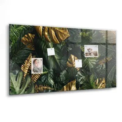 Magnetic glass dry erase board with jungle leaves design