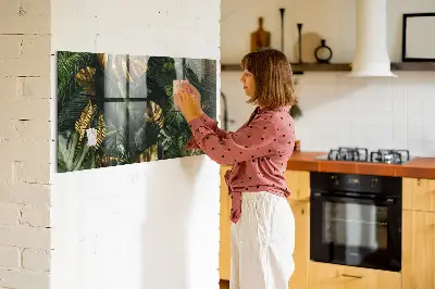 Magnetic glass dry erase board with jungle leaves design