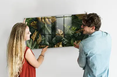 Magnetic glass dry erase board with jungle leaves design