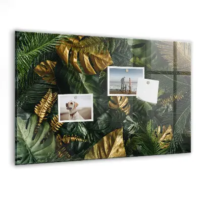 Magnetic glass dry erase board with jungle leaves design