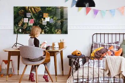 Magnetic glass dry erase board with jungle leaves design