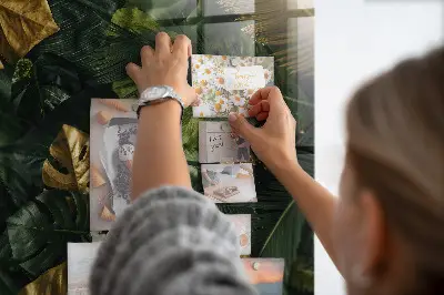 Magnetic glass dry erase board with jungle leaves design