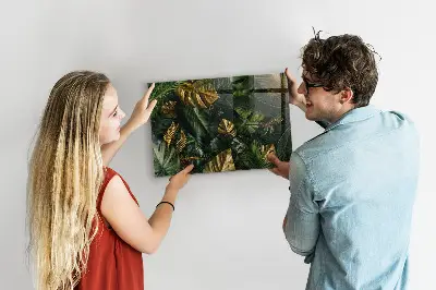 Magnetic glass dry erase board with jungle leaves design