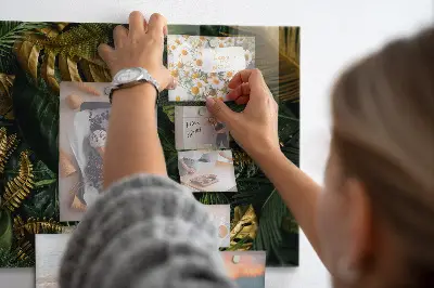 Magnetic glass dry erase board with jungle leaves design