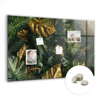 Magnetic glass dry erase board with jungle leaves design