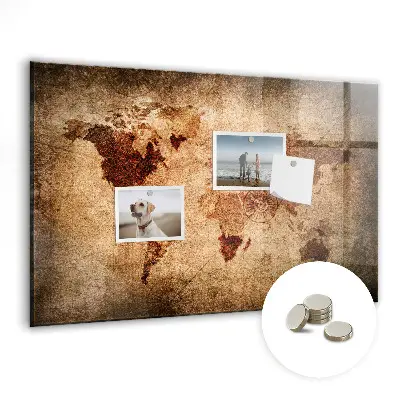 Magnetic wall board with an old world map design