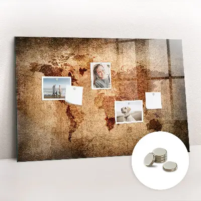Magnetic wall board with an old world map design