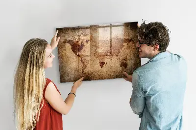 Magnetic wall board with an old world map design