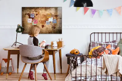 Magnetic wall board with an old world map design