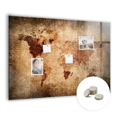 Magnetic wall board with an old world map design