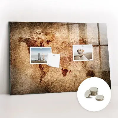 Magnetic wall board with an old world map design