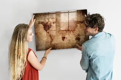 Magnetic wall board with an old world map design