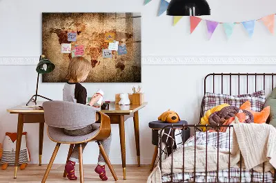 Magnetic wall board with an old world map design