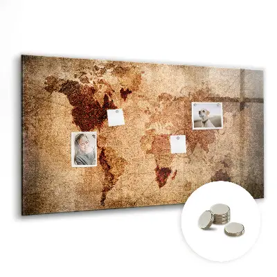 Magnetic wall board with an old world map design