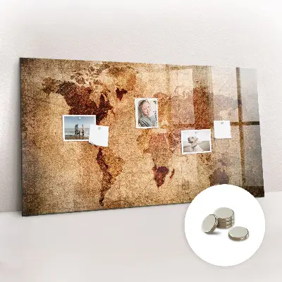 Magnetic wall board with an old world map design