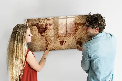 Magnetic wall board with an old world map design