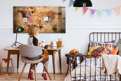 Magnetic wall board with an old world map design