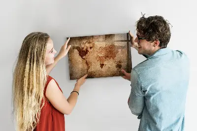 Magnetic wall board with an old world map design