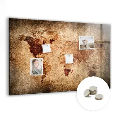 Magnetic wall board with an old world map design