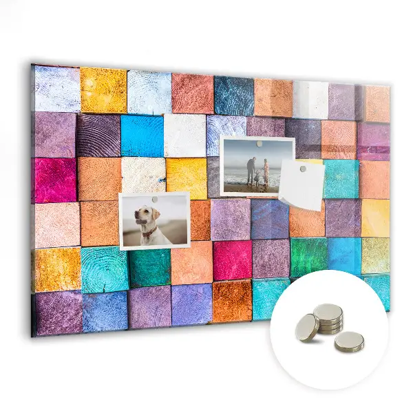 Magnetic glass dry erase board with wooden cubes