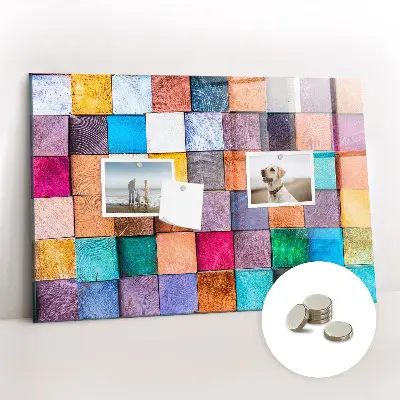 Magnetic glass dry erase board with wooden cubes