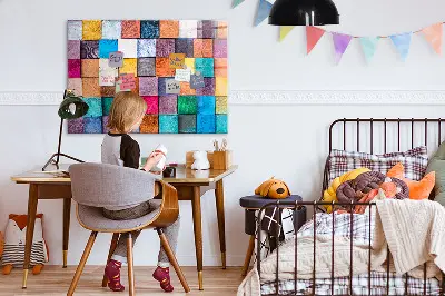 Magnetic glass dry erase board with wooden cubes