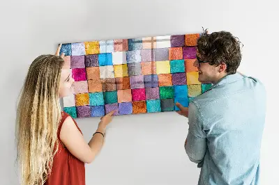 Magnetic glass dry erase board with wooden cubes