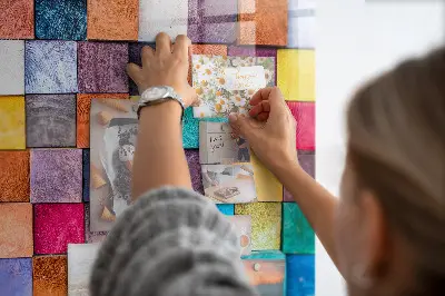 Magnetic glass dry erase board with wooden cubes