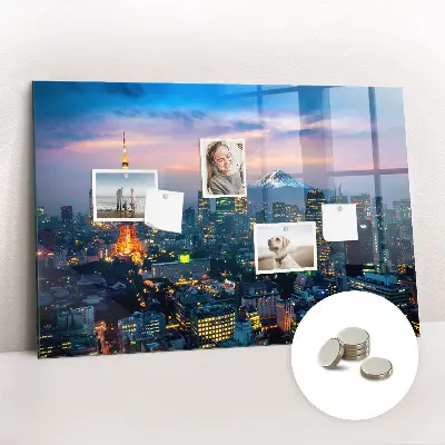 Magnetic glass dry erase board featuring a city at night