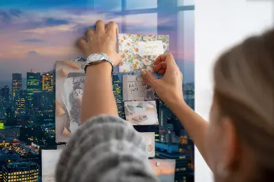 Magnetic glass dry erase board featuring a city at night