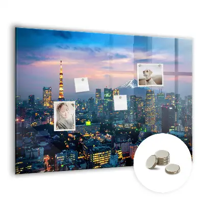Magnetic glass dry erase board featuring a city at night