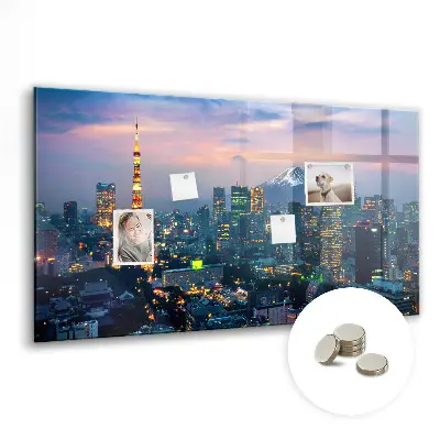 Magnetic glass dry erase board featuring a city at night