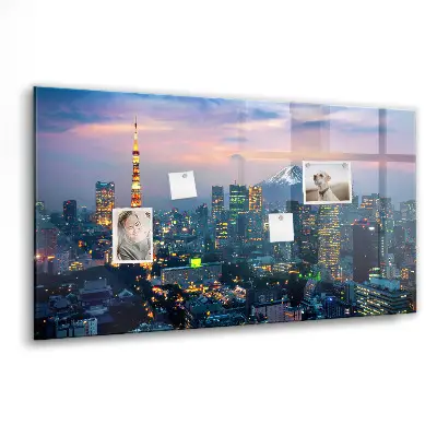 Magnetic glass dry erase board featuring a city at night