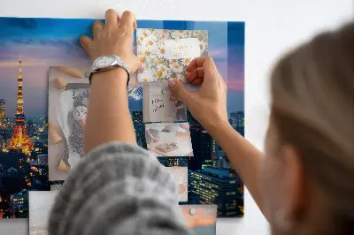 Magnetic glass dry erase board featuring a city at night