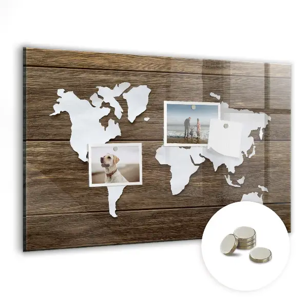 Magnetic glass dry erase board with world map design